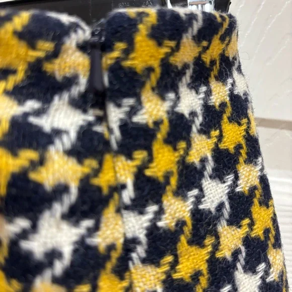 Boden 100% Wool British Tweed Faye Kilt Skirt Navy White Yellow Houndstooth| 14L - Picture 6 of 12